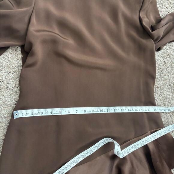 VTG Carolina Herrera Bergdorf Goodman Brown Silk Gown Long Sleeve Tiered Sz 14 - Picture 15 of 16